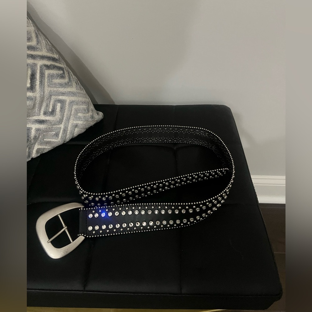 WCM New York made in Italy rhinestone  leather belt